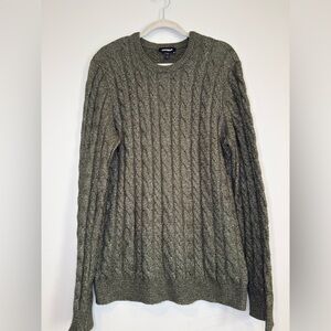 Express Cable Knit Crewneck Sweater - Olive